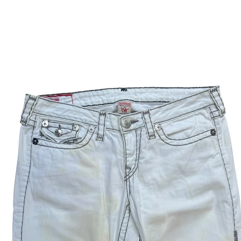 True Religion Mens White Black Contrast Big T Stitch Straight Leg Jeans Size‎ 32